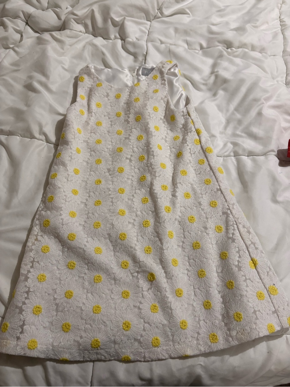Place White Dress with Yellow Daisy Dots - Sleeveless A-Line